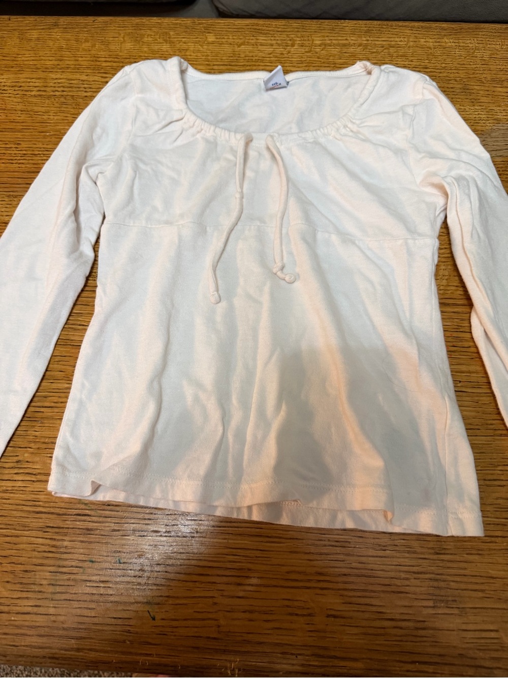 White Long Sleeve Peasant Top with Drawstring